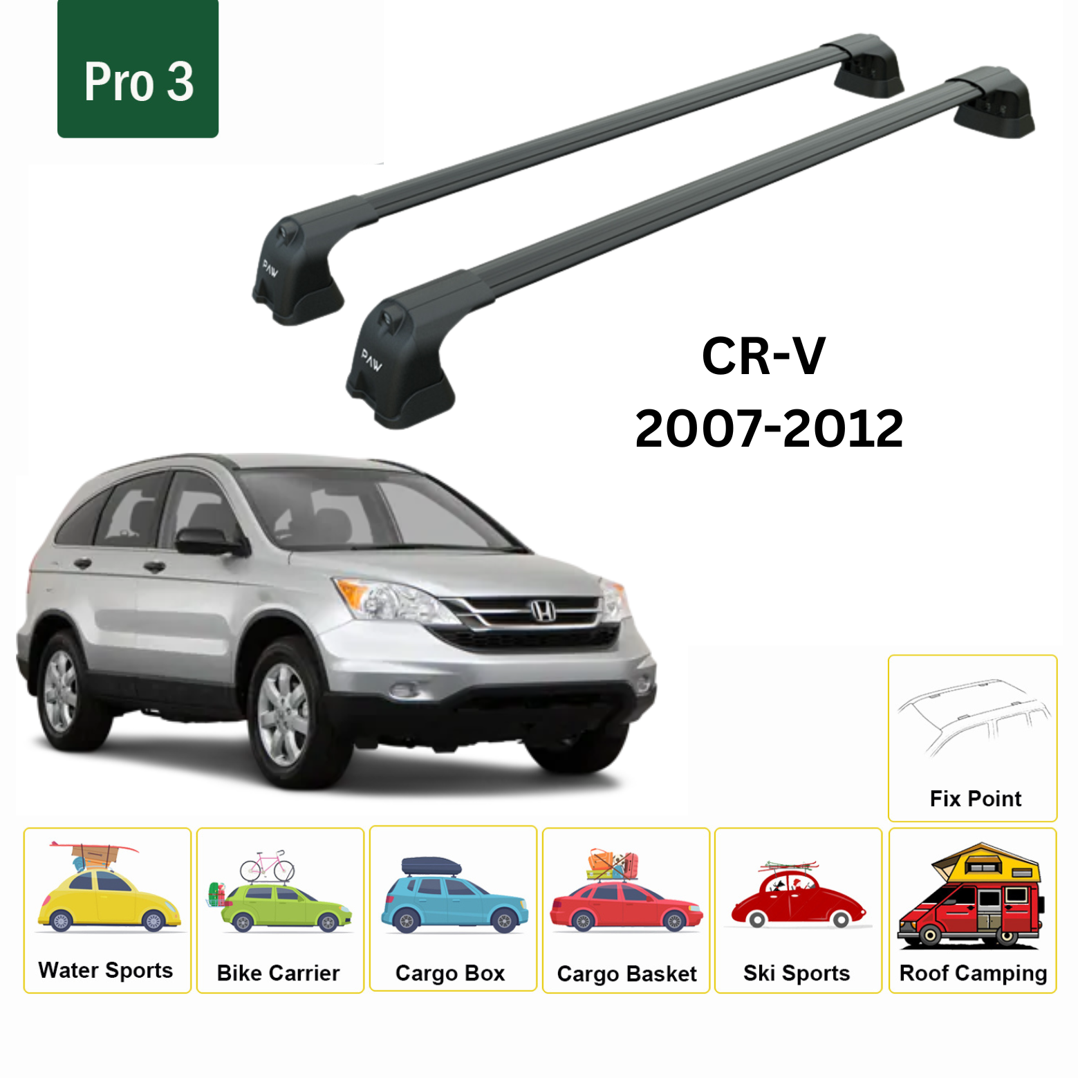 For Honda CR-V MK3 2007-12 Roof Rack Cross Bars Metal Bracket Fix Point Alu Black For Honda CR-V MK3 2007-12 Roof Rack Cross Bars Metal Bracket Fix Point Alu Black